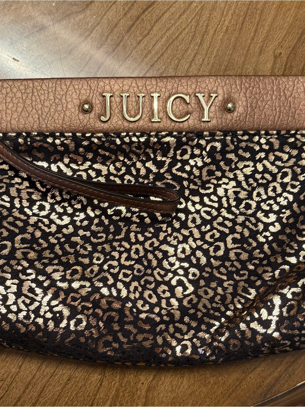 Juicy Couture Brown and Gold Leopard Print Wristlet